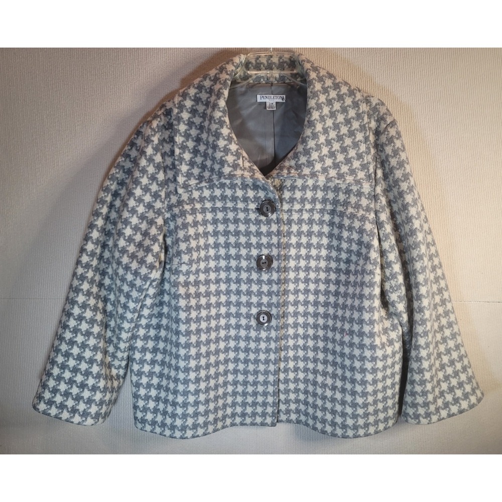Pendleton gray and cream houndstooth plus Wool Jacket wide collar 24Plus VTG
